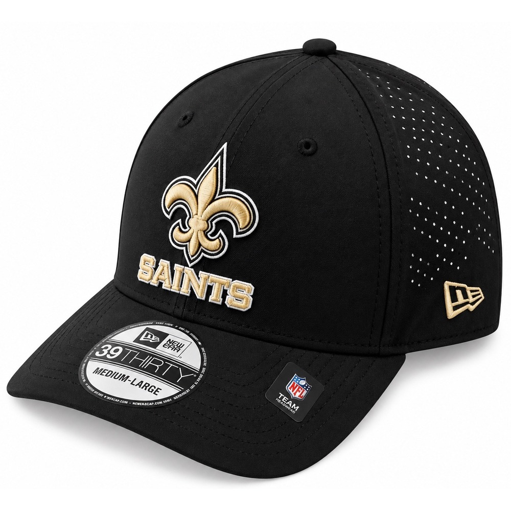 New Era 39THIRTY NIGHT BLACK Gold New Orleans Saints NFL Stretch Fit M/L Hat